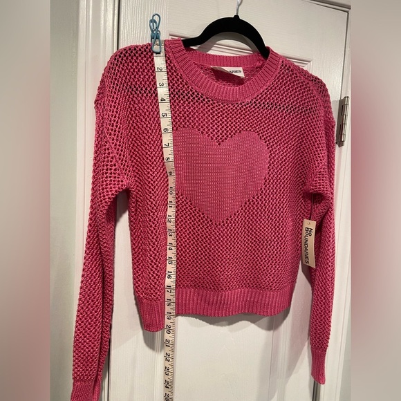NWT No Boundaries Size XS Pink Mesh Long Sleeve Crew Neck Pullover Heart Sweater - Picture 8 of 12